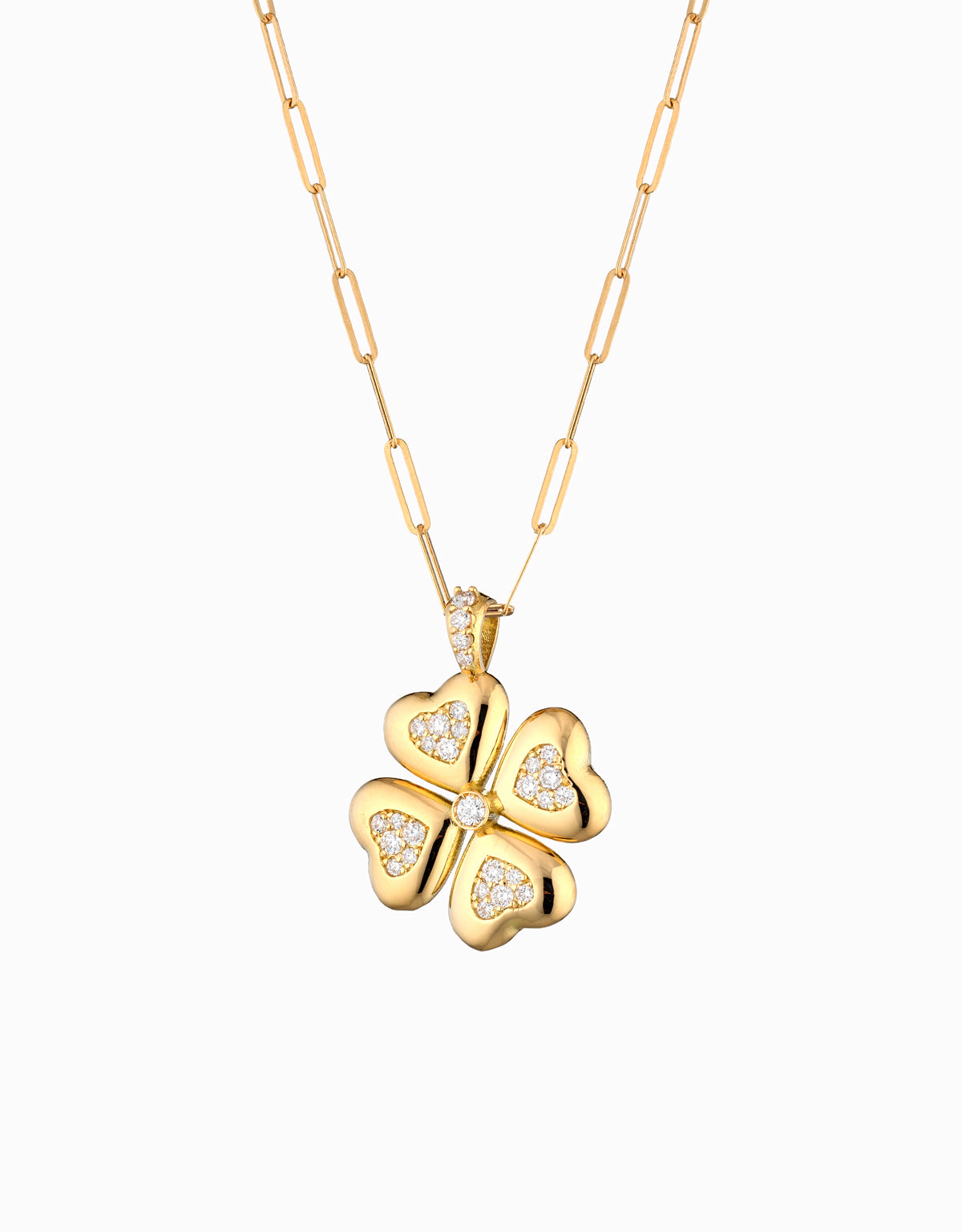 CIONDOLO QUADRIFOGLIO IN ORO GIALLO CON DIAMANTI E CATENA