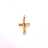 CROCE IN ORO GIALLO CON ZAFFIRO CENTRALE E DIAMANTI SULLA CONTROMAGLIA