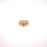 ANELLO FASCIA PICCOLA IN ORO GIALLO CON GOCCIA CENTRALE DI DIAMANTI E ZAFFIRO ROSA