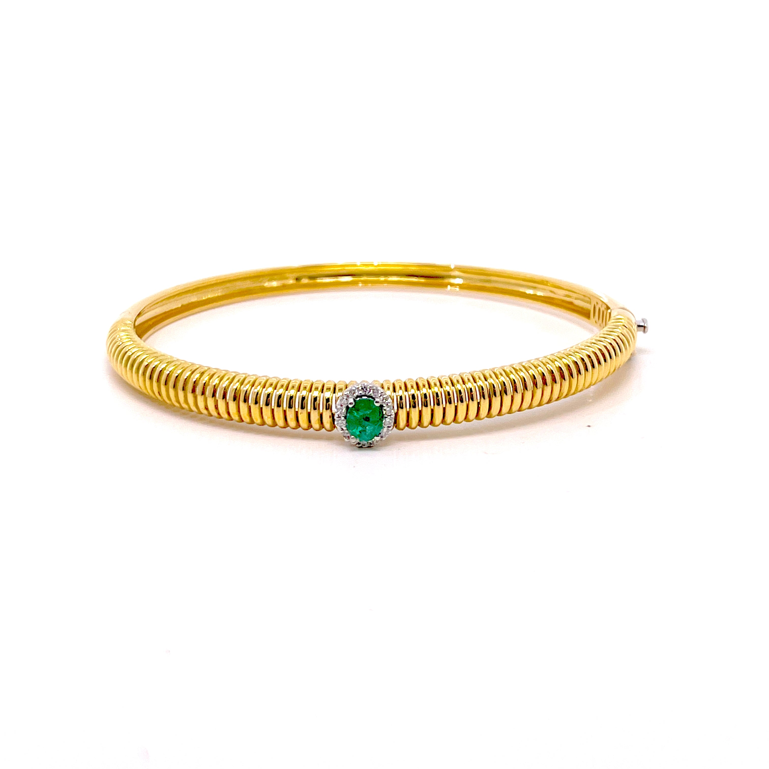 BRACCIALE FASCIA IN ORO GIALLO CON OVALE DI SMERALDO E DIAMANTI