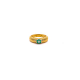 ANELLO IN ORO GIALLO FASCIA STRETTA CON FIORE DI SMERALDI E DIAMANTI