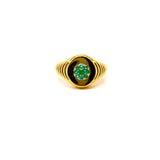 ANELLO SIGILLO IN ORO GIALLO CON CENTRALE DI SMERALDI