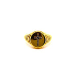 ANELLO SIGILLO IN ORO GIALLO CON CROCE DI DIAMANTI NERI
