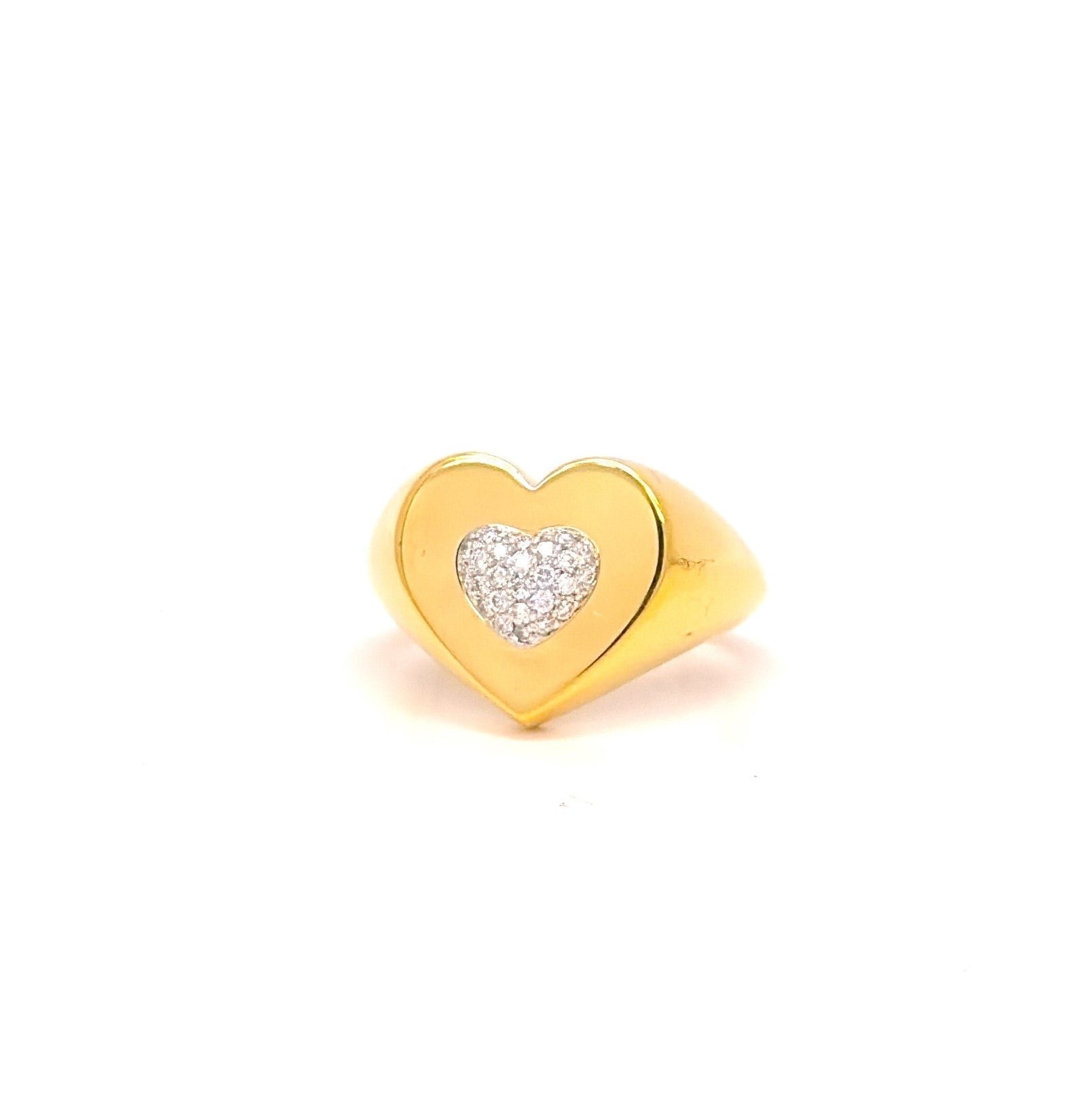 ANELLO SIGILLO IN ORO GIALLO CUORE CON DIAMANTI CENTRALI