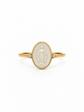 ANELLO IN ORO 9KT, CON MADONNINA IN CERAMICA E DIAMANTINI