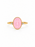 ANELLO IN ORO 9KT, CON MADONNINA IN CERAMICA E DIAMANTINI