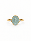 ANELLO IN ORO 9KT, CON MADONNINA IN CERAMICA E DIAMANTINI