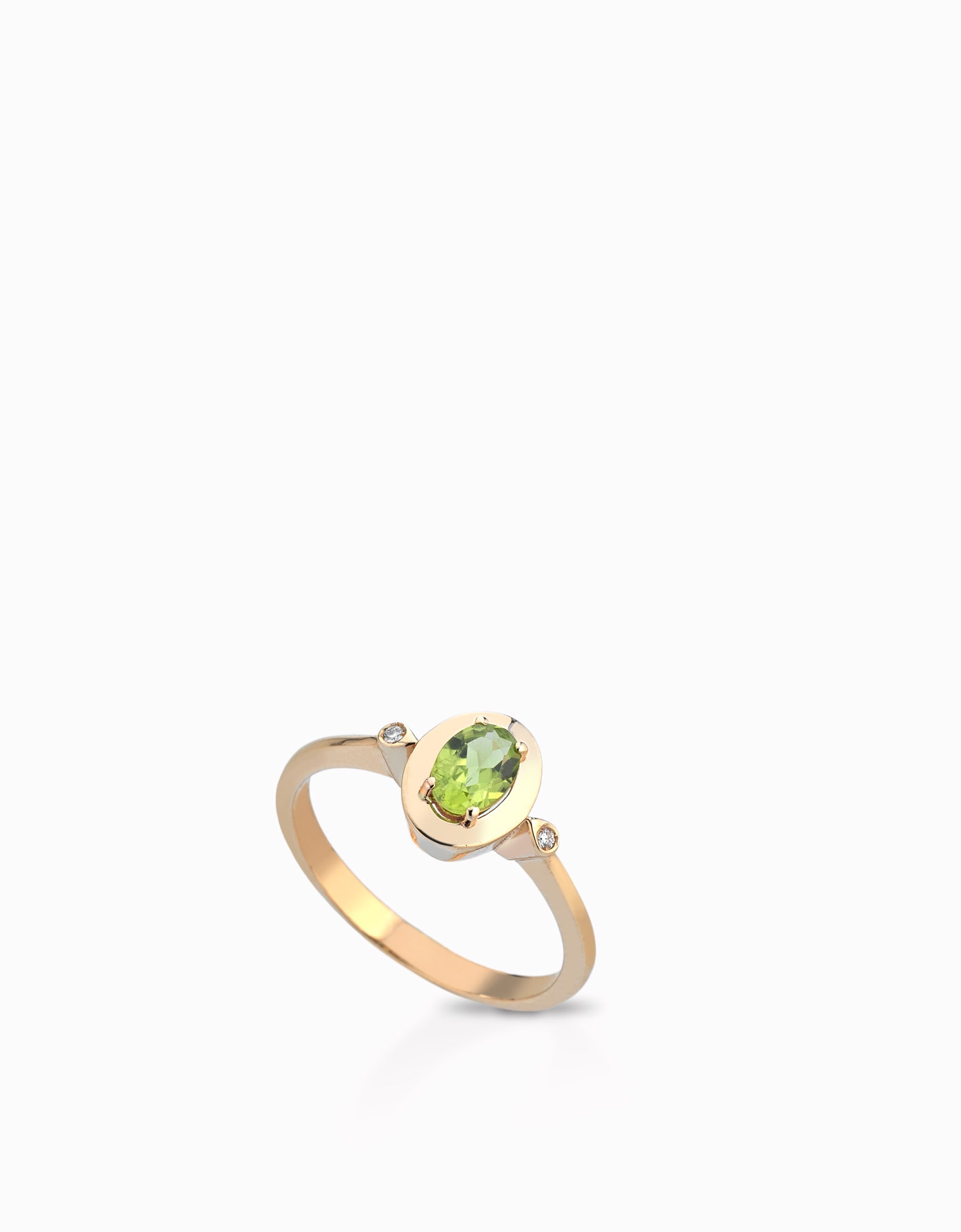 ANELLO IN ORO ROSA CON OVALE DI TOPAZIO VERDE E DIAMANTI