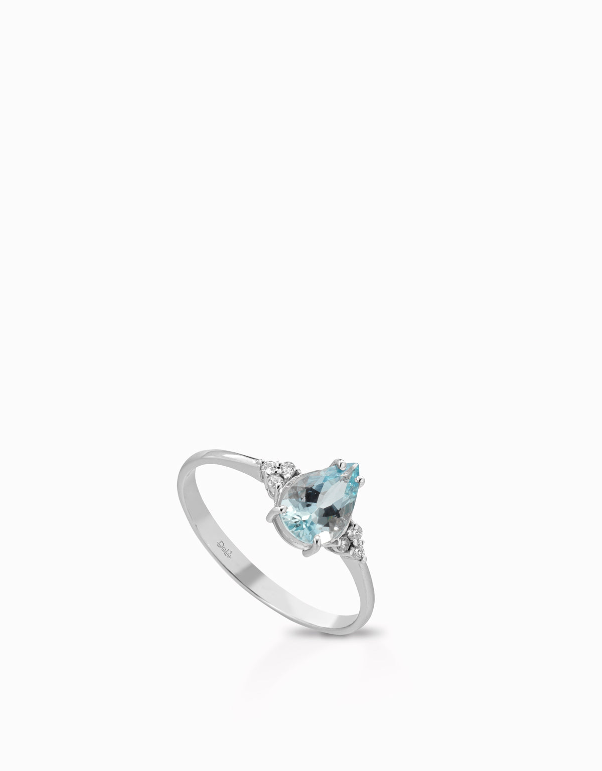ANELLO A GOCCIA DI ACQUAMARINA IN ORO BIANCO CON SEI DIAMANTI LATERALI