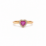 ANELLO IN ORO ROSA, CON DIAMANTI E CUORE DI ZAFFIRO ROSA CENTRALE