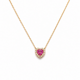 CIONDOLO IN ORO ROSA, CON DIAMANTI E CUORE DI ZAFFIRO ROSA CENTRALE
