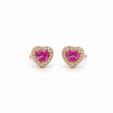 ORECCHINI IN ORO ROSA CON DIAMANTI E CUORI DI ZAFFIRO ROSA