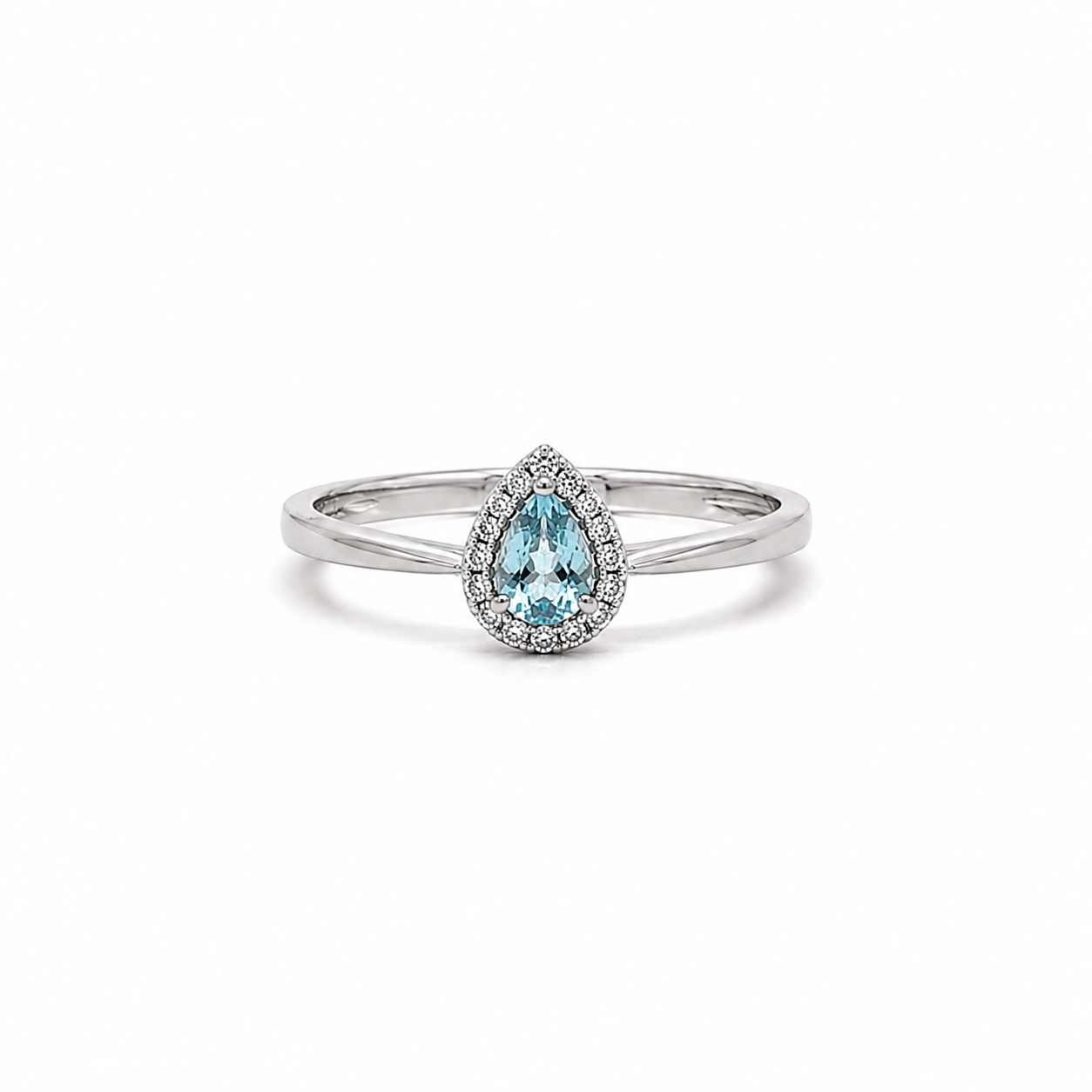ANELLO IN ORO BIANCO CON DIAMANTI E GOCCIA ACQUAMARINA