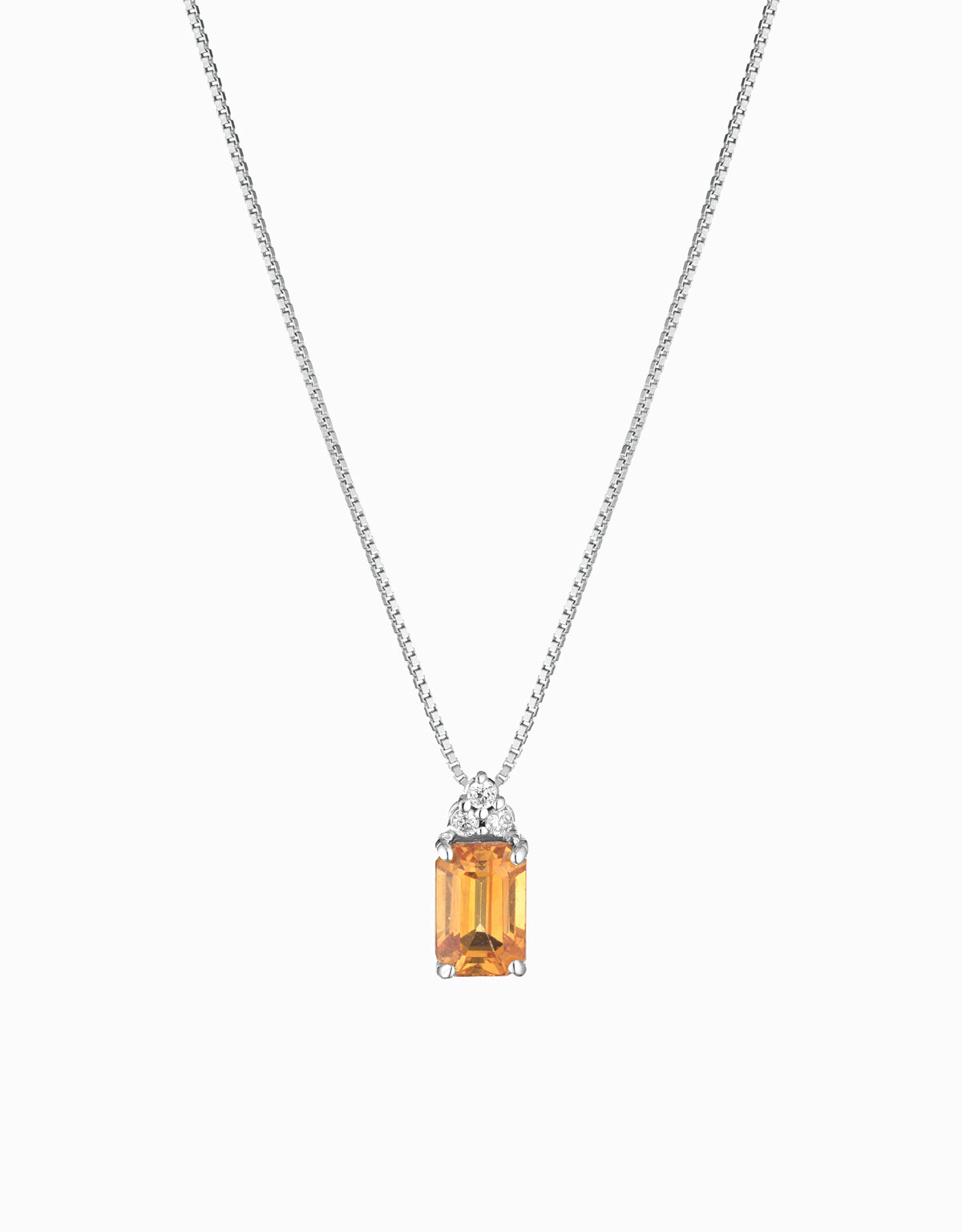 CIONDOLO CON CITRINO CENTRALE IN ORO BIANCO CON TRE DIAMANTINI