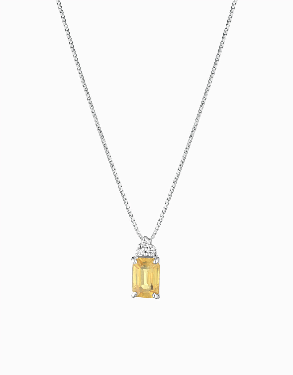 CIONDOLO CON TOPAZIO CENTRALE IN ORO BIANCO CON 3 DIAMANTINI