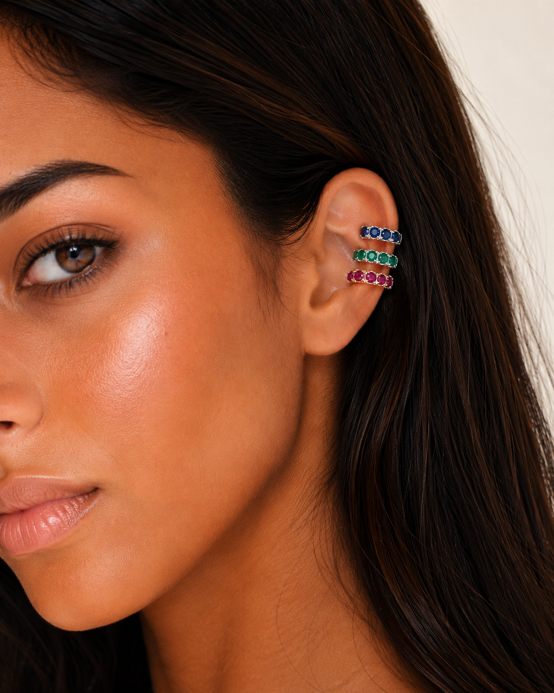 EAR CUFF IN ORO BIANCO CON ZAFFIRI