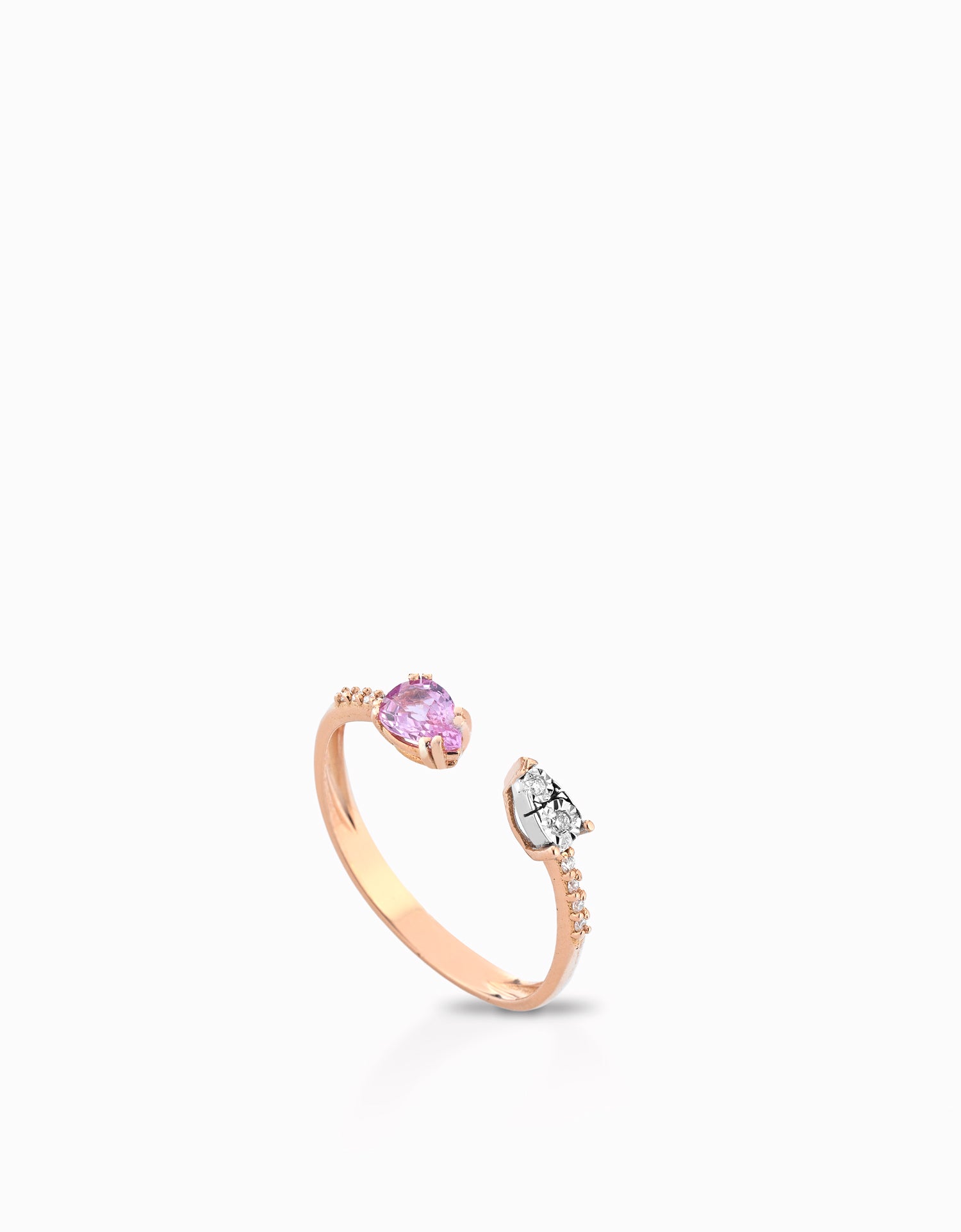 ANELLO IN ORO ROSA CON GOCCIA DI ZAFFIRO ROSA E DIAMANTI