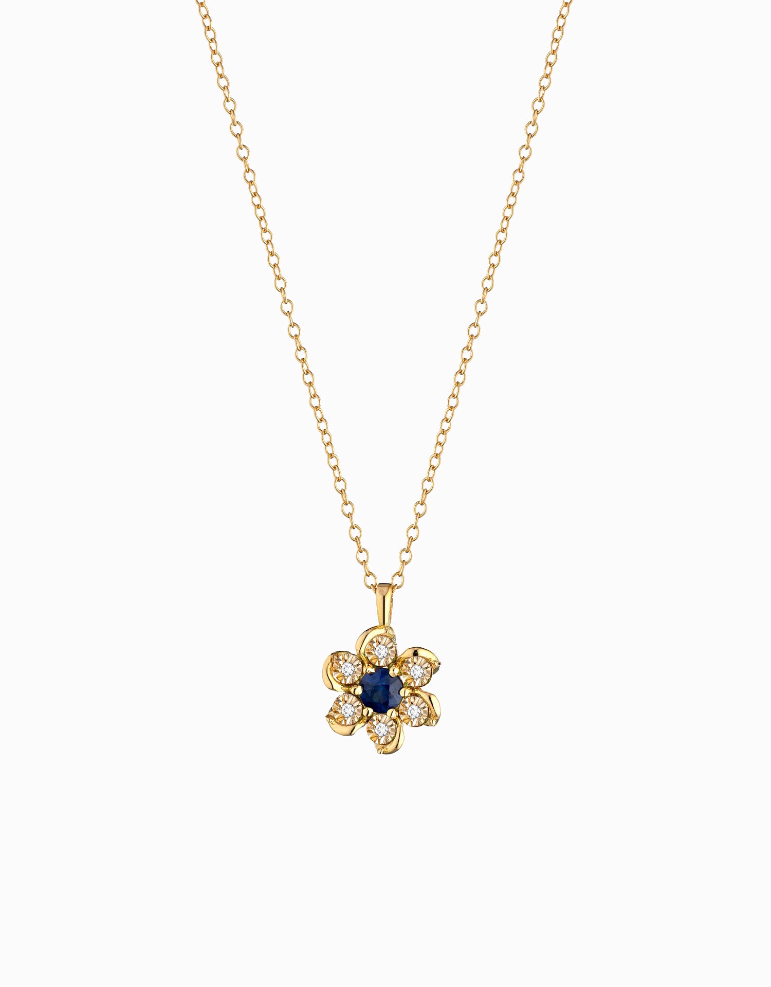 COLLANA  A FIORE IN ORO GIALLO CON DIAMANTI E ZAFFIRO CENTRALE