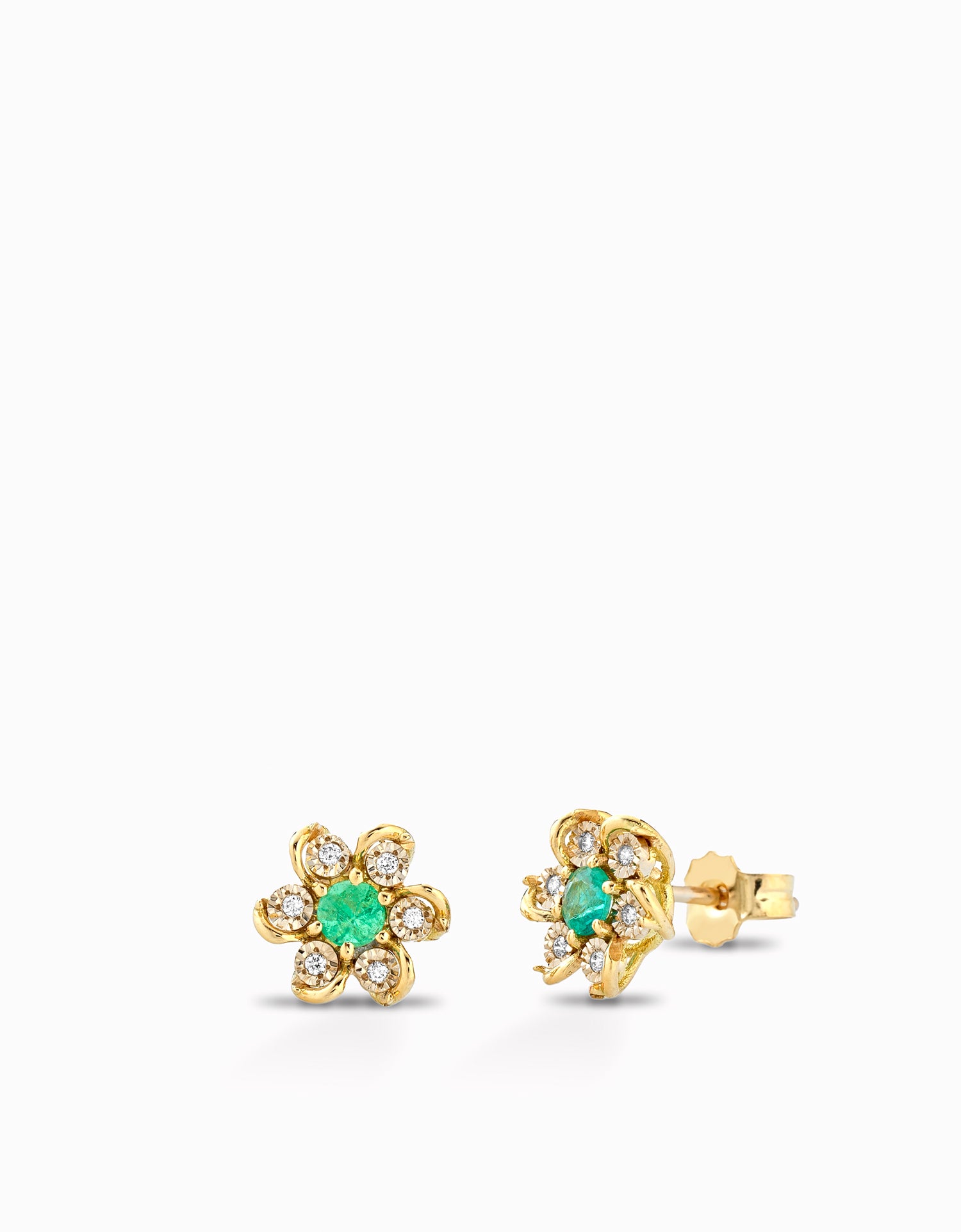 ORECCHINI A FIORE IN ORO GIALLO CON DIAMANTI E SMERALDI CENTRALE