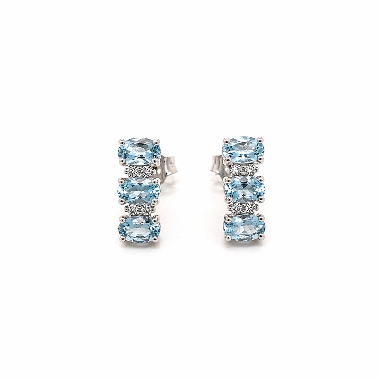 ORECCHINI IN ORO 9KT, ORO BIANCO CON DIAMANTI E ACQUUAMARINA