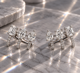 ORECCHINI IN ORO BIANCO CON OVALE QUADRATO E GOCCIA DI DIAMANTI
