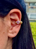 MONO ORECCHINO IN ORO GIALLO CON CUORE ZAFFIRO ROSA CENTRALE E DIAMANTI