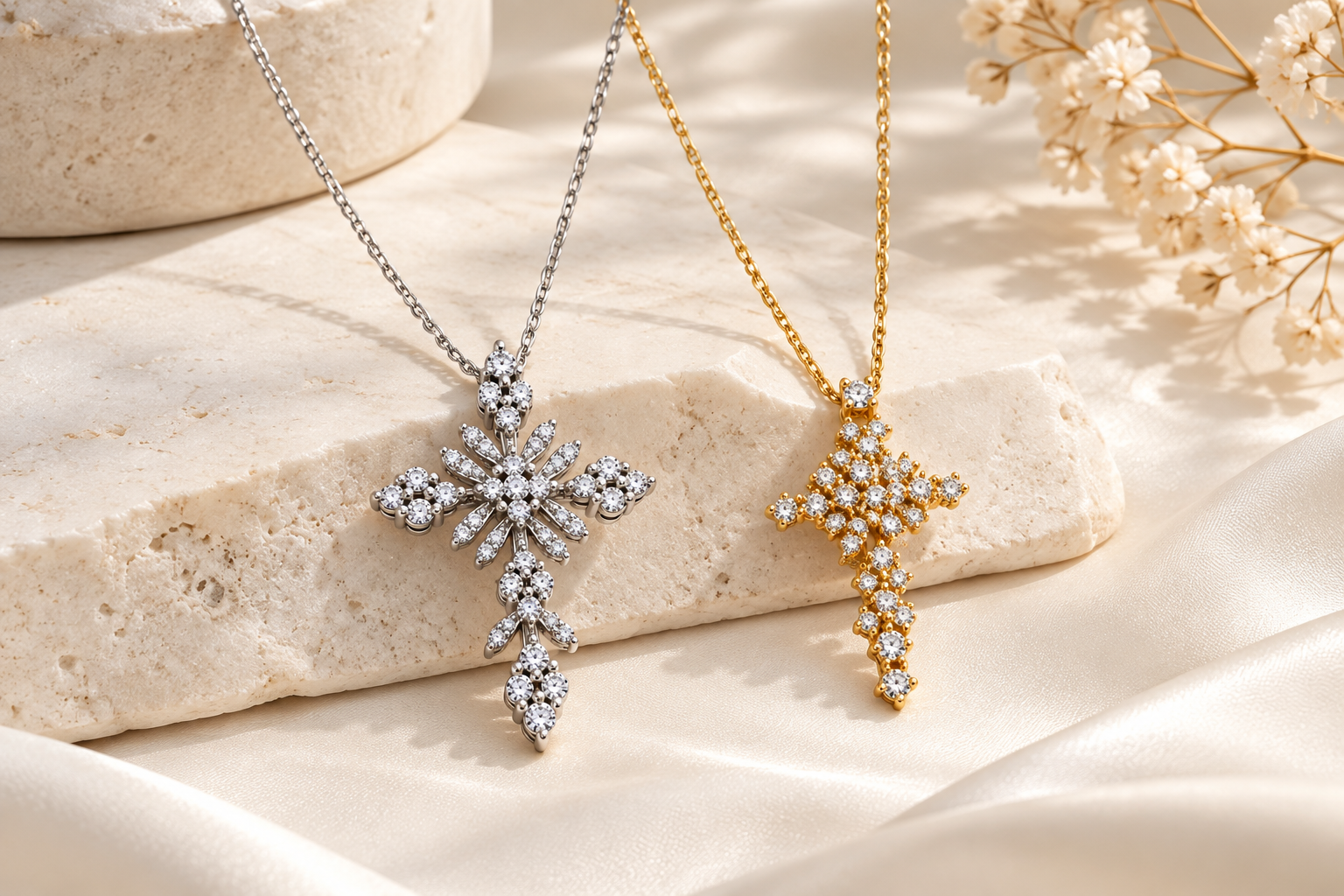 CROCE FANTASIA IN ORO BIANCO  E DIAMANTI