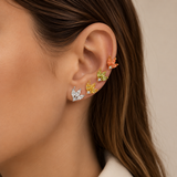 MONO ORECCHINO IN ORO GIALLO CON DIAMANTI E PIETRE COLORATE