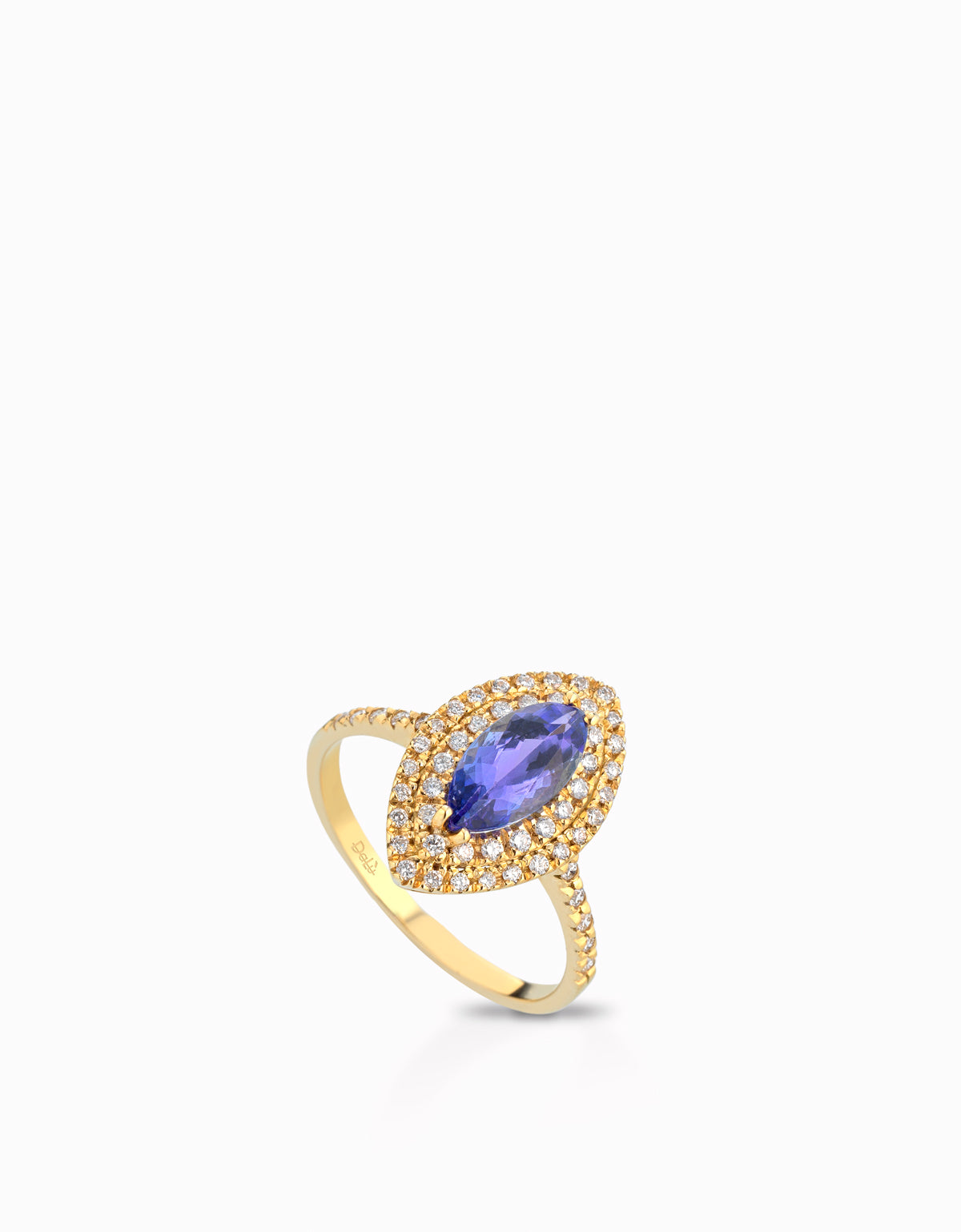 ANELLO IN ORO GIALLO CON DIAMANTI E PIETRA TANZANITE CENTRALE