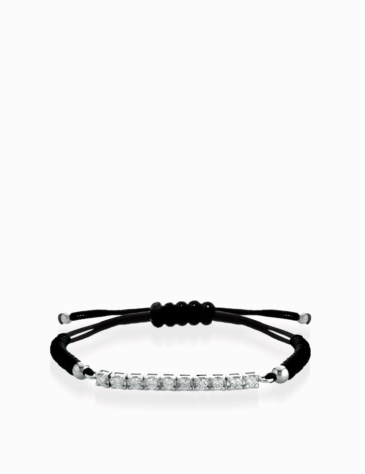 BRACCIALE CON LACCIO NERO IN ORO BIANCO E BACCHETTA DI DIAMANTI