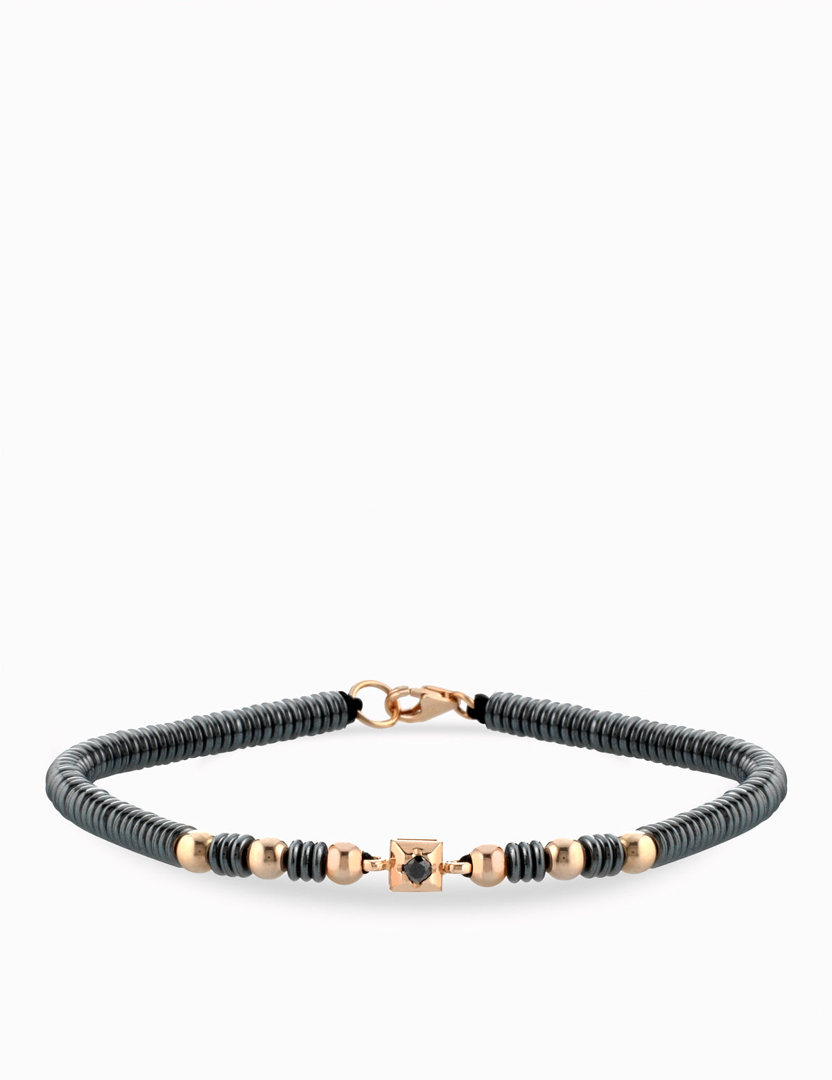 BRACCIALE LACCIO CON EMATITE GIRGIA IN ORO ROSA E PUNTO LUCE CON DIAMANTE NERO