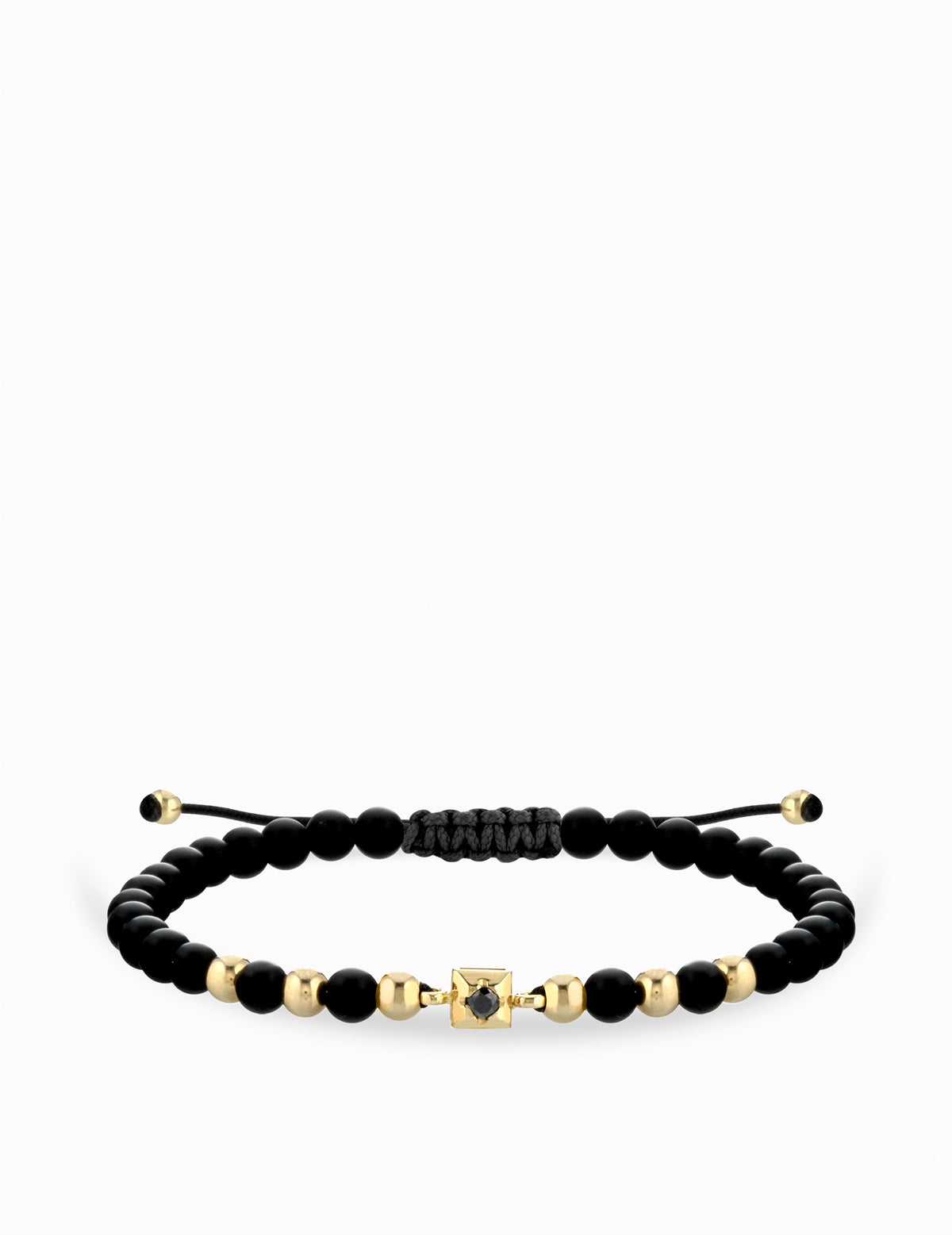 BRACCIALE LACCIO CON ONICE IN ORO GIALLO E PUNTO LUCE CON DIAMANTE NERO CENTRALE