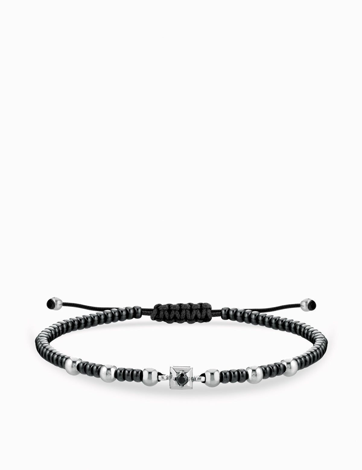 BRACCIALE LACCIO CON EMATITE IN ORO BIANCO E PUNTO LUCE CENTRALE DI DIAMANTE NERO