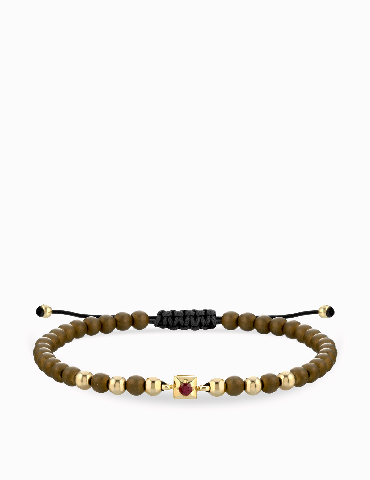 BRACCIALE LACCIO CON EMATITE MARRONE IN ORO GIALLO PUNTO LUCE CENTRALE DI RUBINO