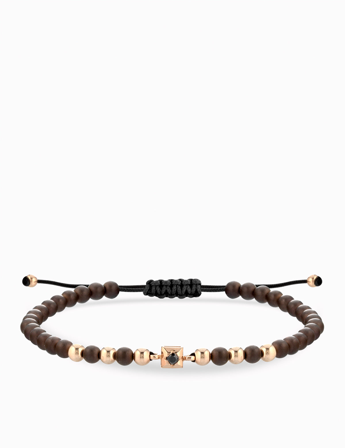 BRACCIALE LACCIO CON EMATITE MARRONE  IN ORO ROSA E PUNTO LUCE DI DIAMANTE NERO