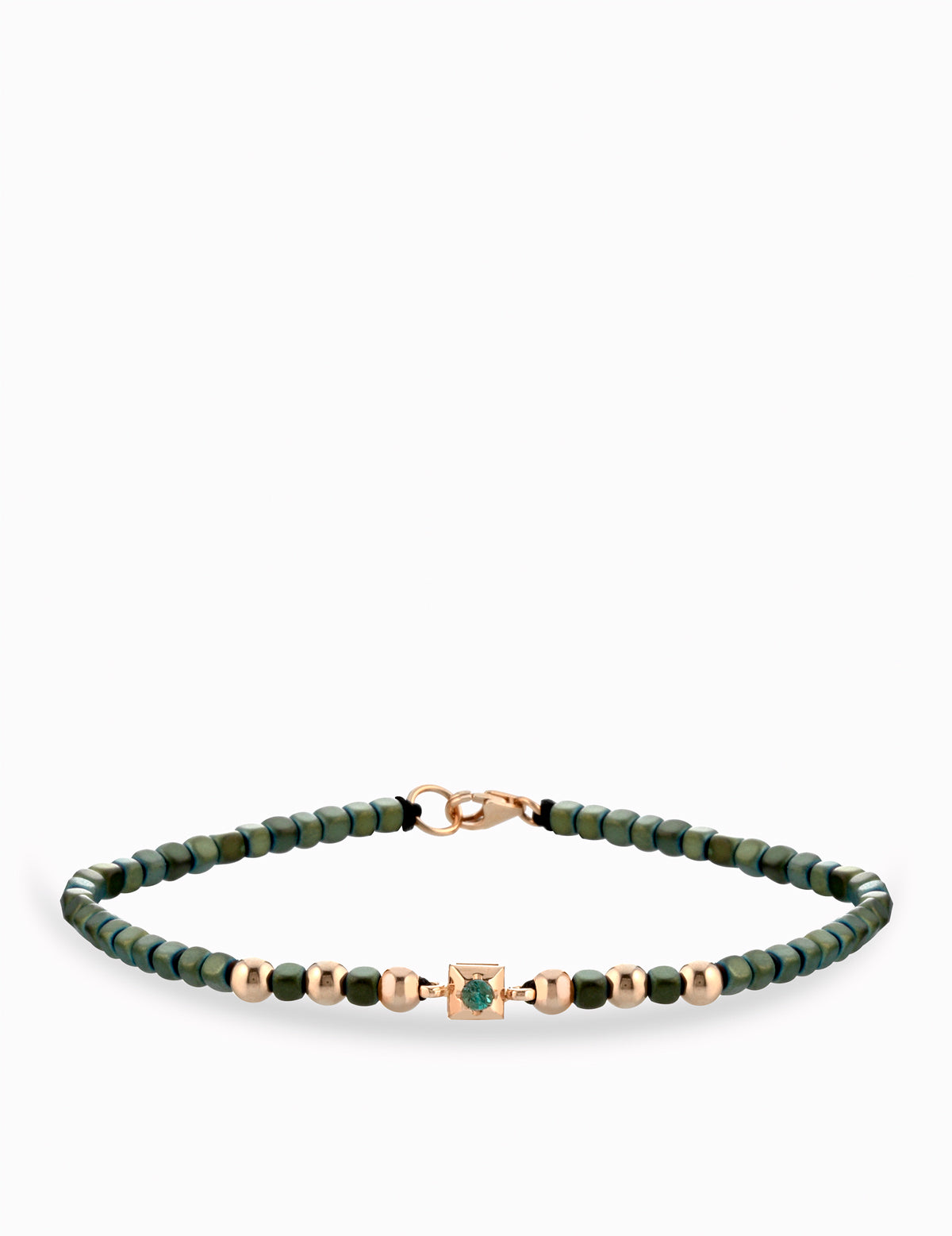 BRACCIALE LACCIO CON EMATITE VERDE IN ORO ROSA E PUNTO LUCE DI SMERALDO