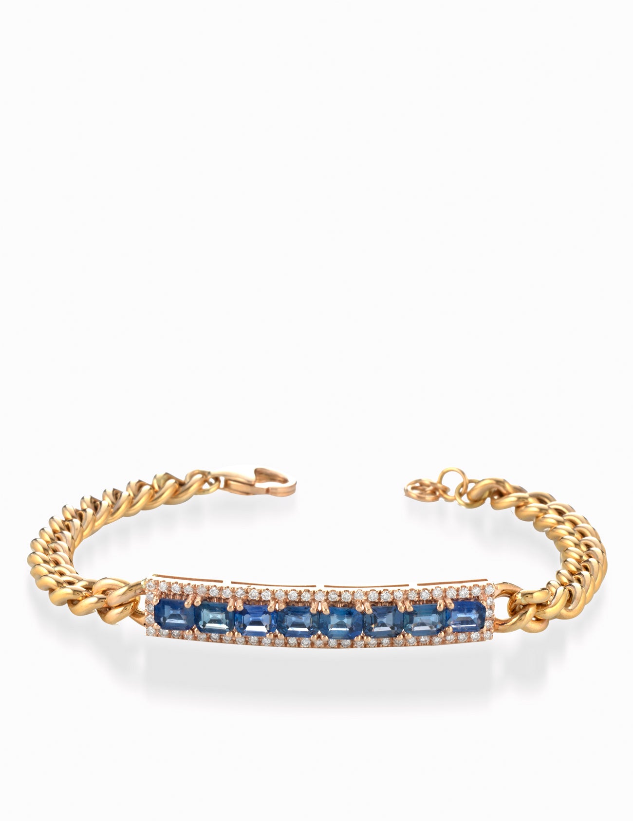 BRACCIALE CON GROUMETTA  IN ORO ROSA BACCHETTA CENTRALE ON ZAFFIRI E DIAMANTI