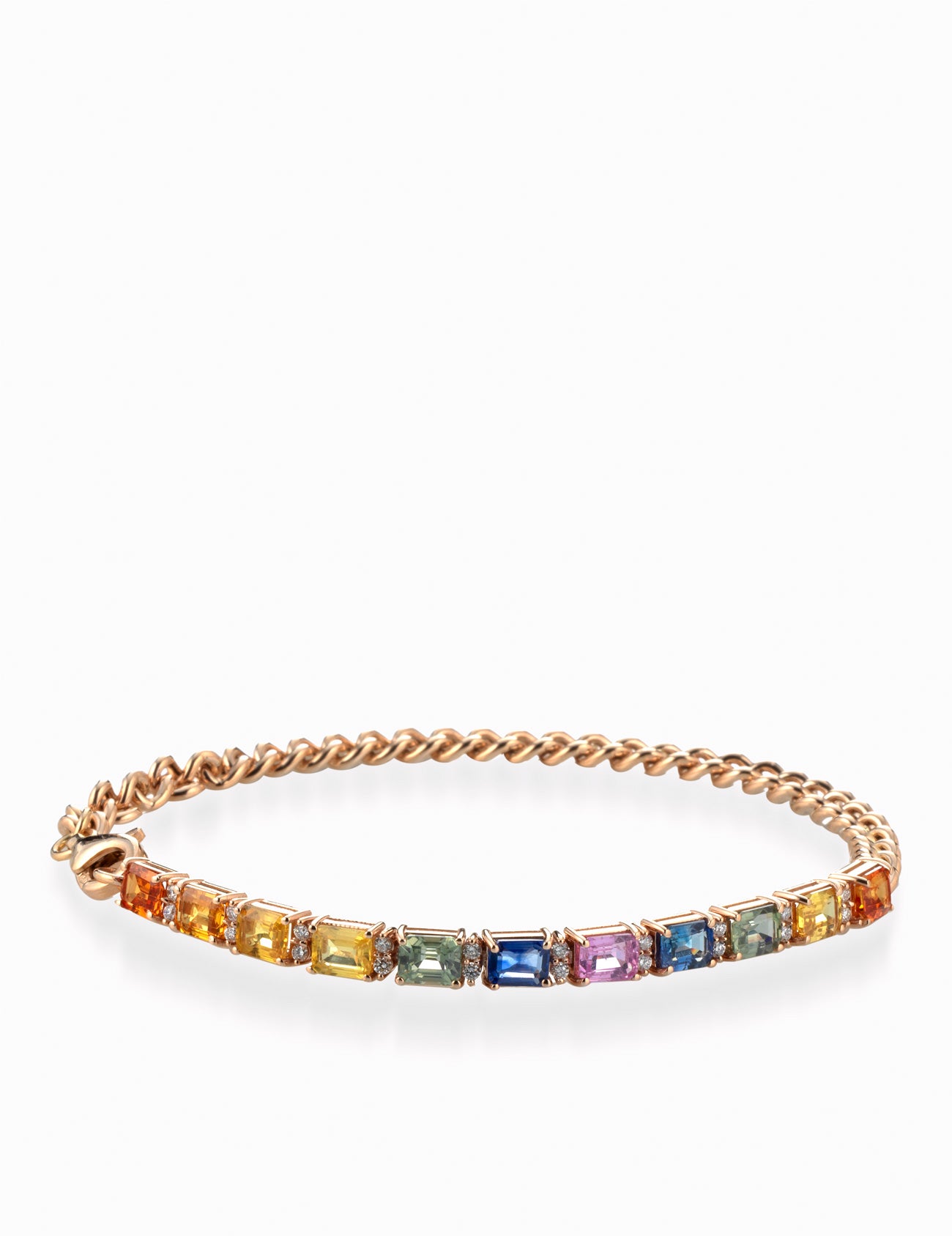 BRACCIALE CON GROUMETTA  IN ORO ROSA CON DIAMANTI E PIETRE RAINBOW