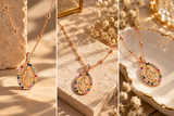 CIONDOLO MADONNA IN ORO ROSA CON DIAMANTI E RAINBOW