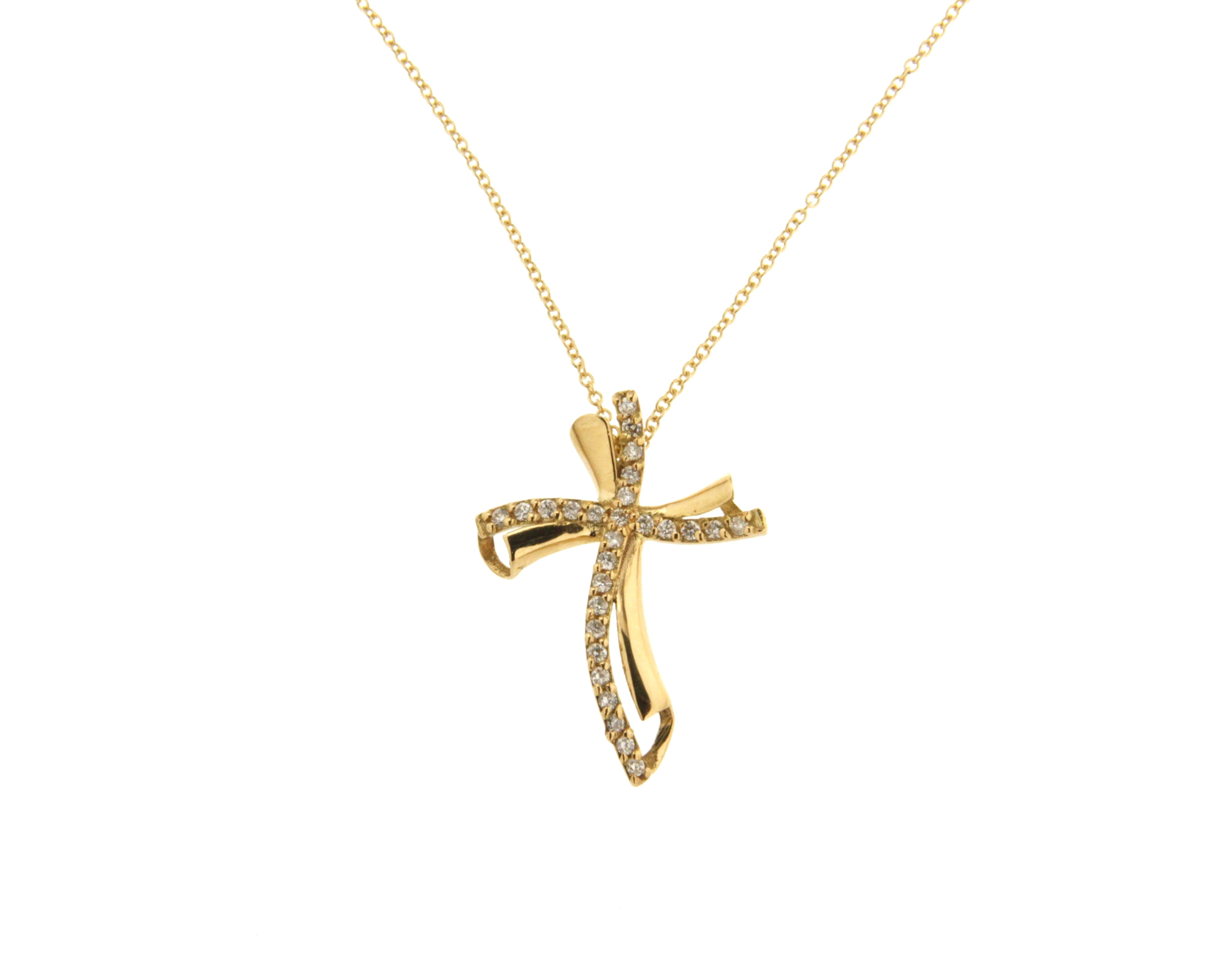 CROCE IN ORO GIALLO CON DIAMANTI E CATENA
