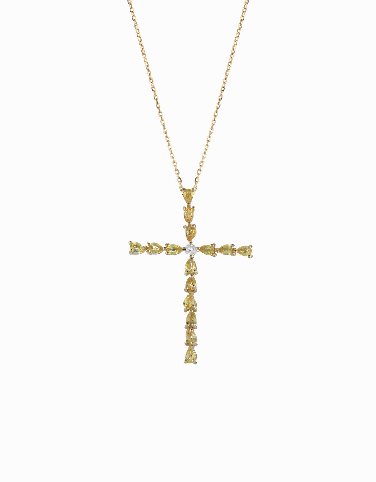 CROCE IN ORO GIALLO CON DIAMANTI E DIAMANTI FANCY