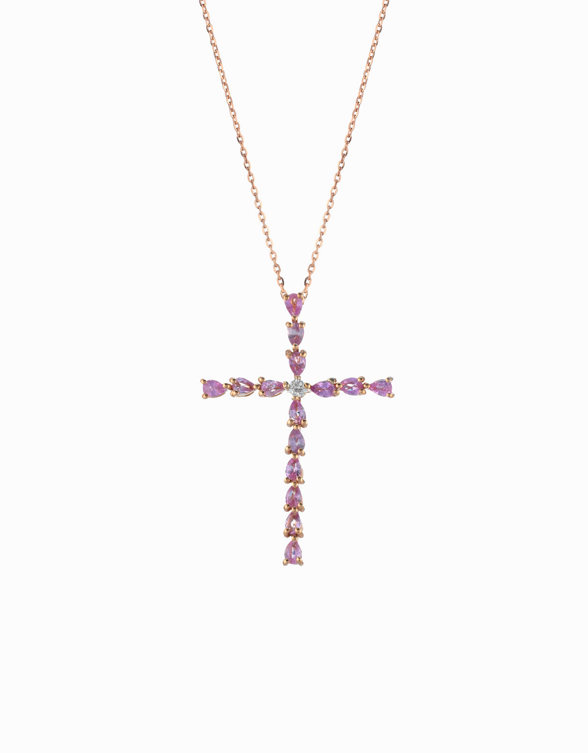 CROCE ORO ROSA CON ZAFFIRI ROSA E DIAMANTI