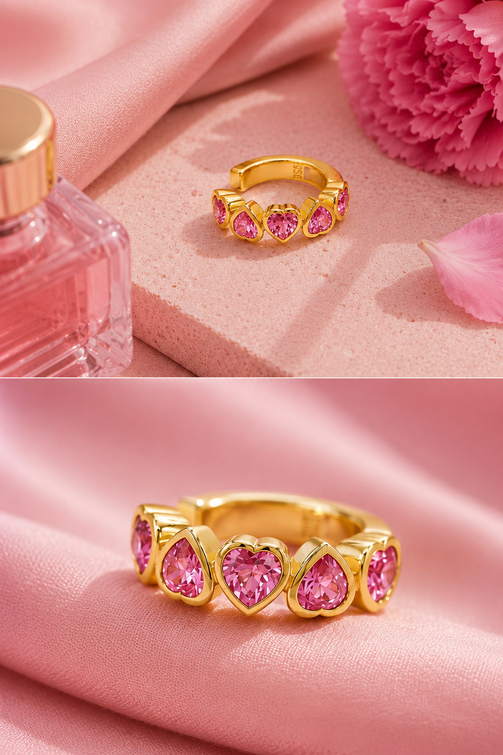EAR CUFF IN ORO GIALLO CON CUORI ZAFFIRI ROSA