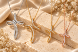 CROCE FANTASIA IN ORO BIANCO CON DIAMANTI E CATENA