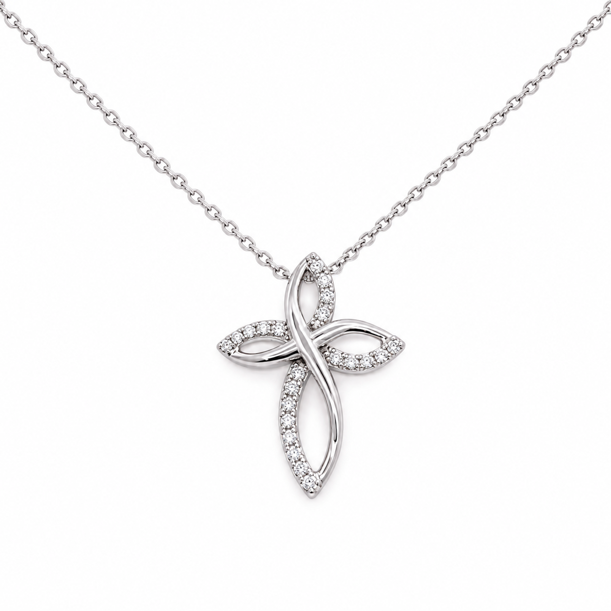 CROCE FANTASIA IN ORO BIANCO  CON DIAMANTI CON CATENA