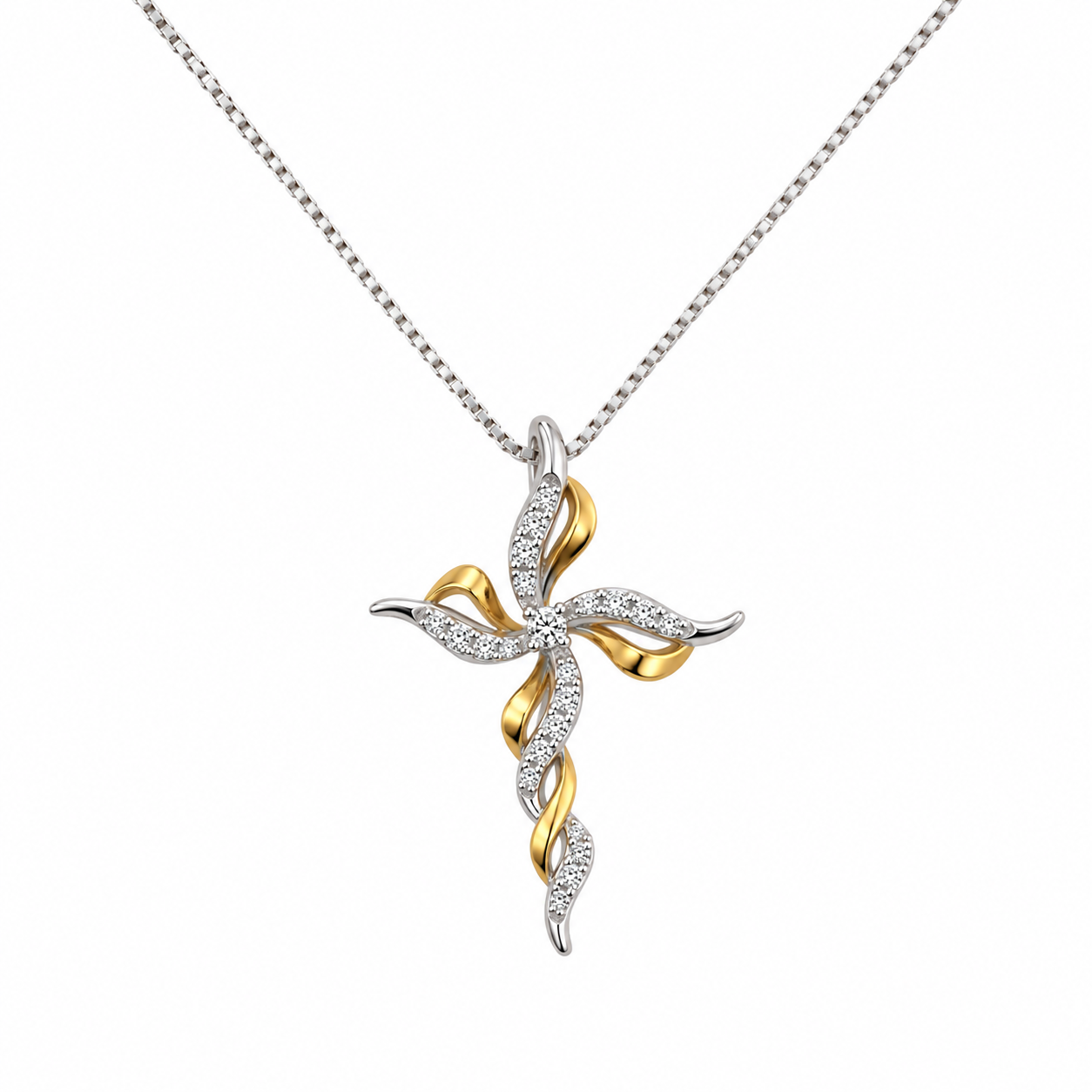 CROCE FANTASIA DONNA IN ORO BIANCO E GIALLO CON DIAMANTI