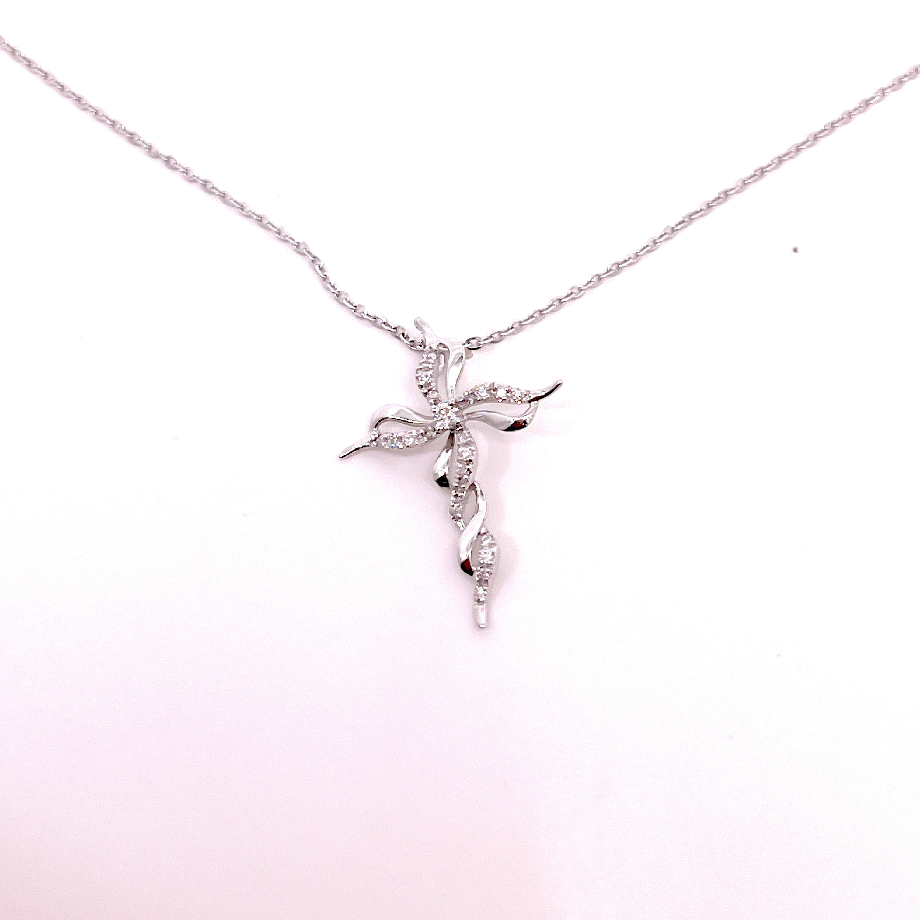 CROCE IN ORO BIANCO FANTASIA CON DIAMANTI E CATENA