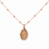 CIONDOLO MADONNA IN ORO ROSA CON DIAMANTI E RAINBOW