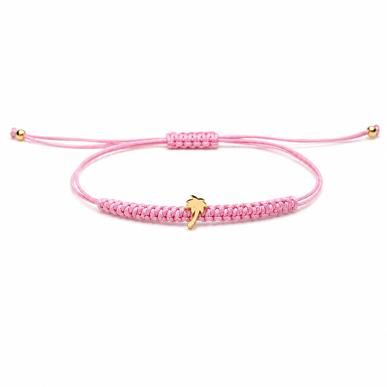 BRACCIALE CON CORDINO ROSA E PALMA IN ORO GIALLO