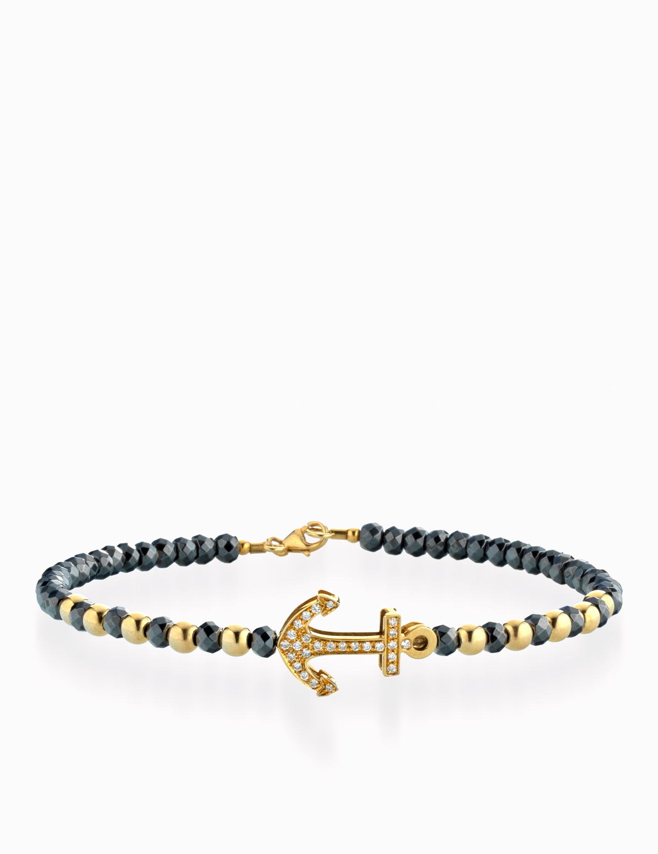 BRACCIALE TITANIO IN ORO GIALLO CON ANCORA CENTRALE DI DIAMANTI